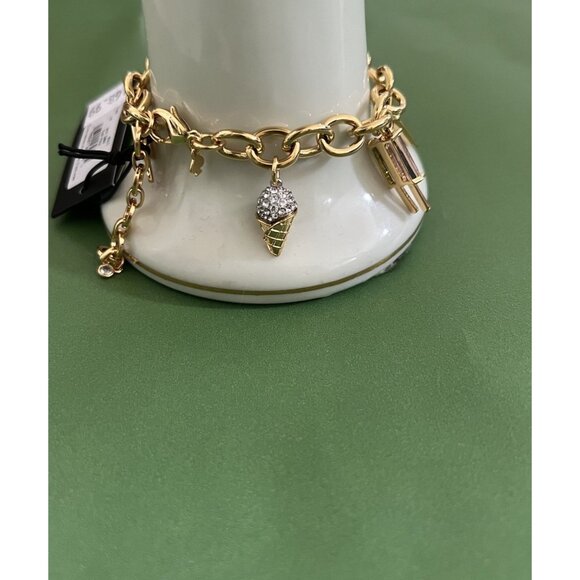 Kate Spade FAST FOOD CHARM 12-K Gold Plated Brass CZ Crystals Charm Bracelet NWT - Picture 4 of 6